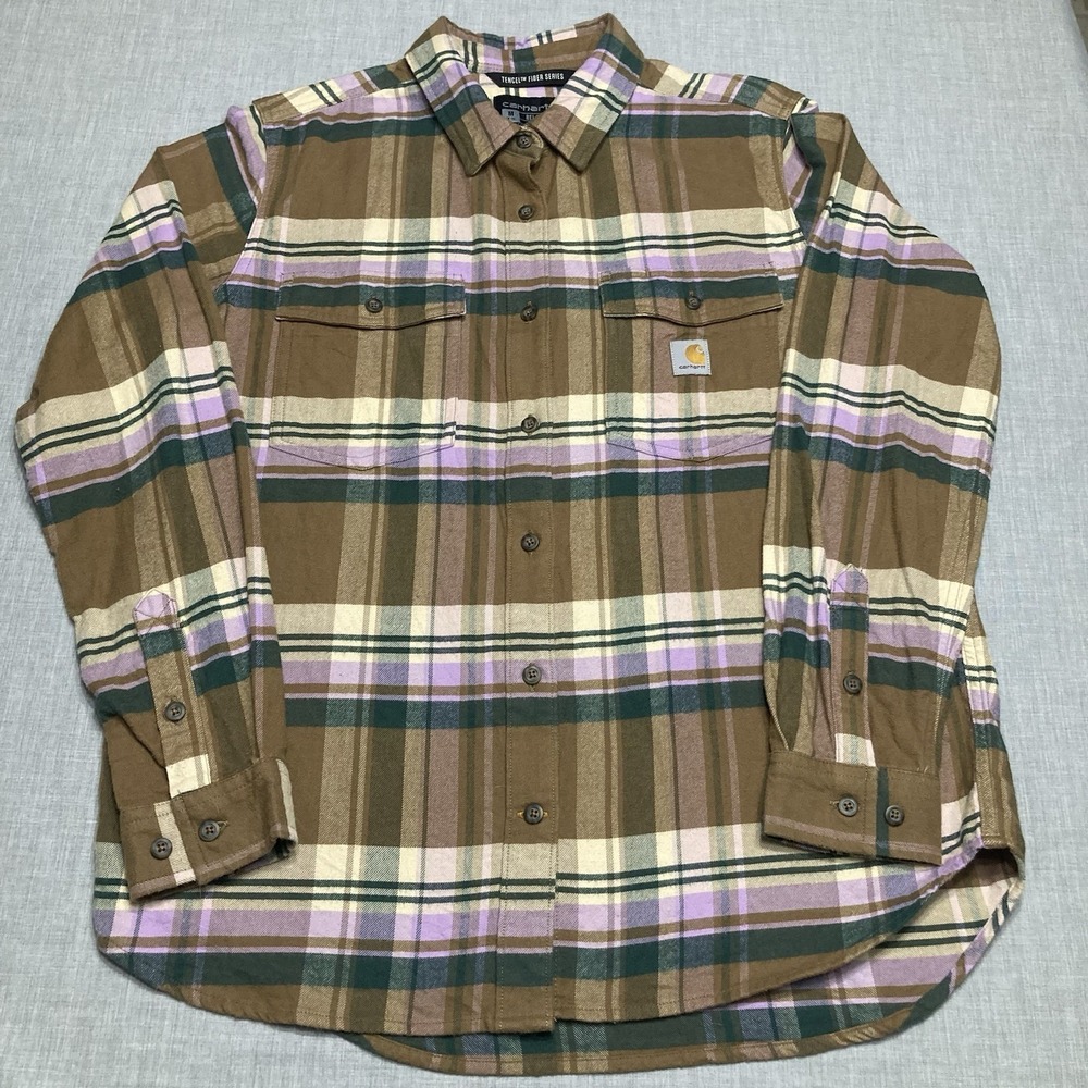 Carhartt Plaid Flannel Shirt Women's Medium Tencel Fiber Series 8-10 Long Sleeve